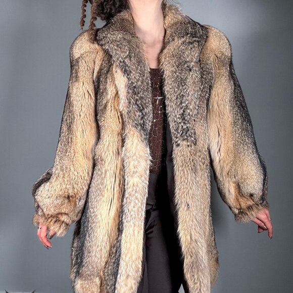 Coyote Fur Coat Vintage 80's Oversized Look - Picture 5 of 7